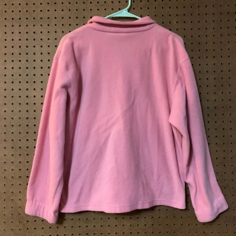 VTG Pink‎ Fleece Zip Up Jacket Snowflake Christmas Large Coquette Cottage Crop